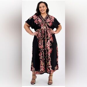 Seven7 Black Maxi Dress with Pink Floral Print- 18W